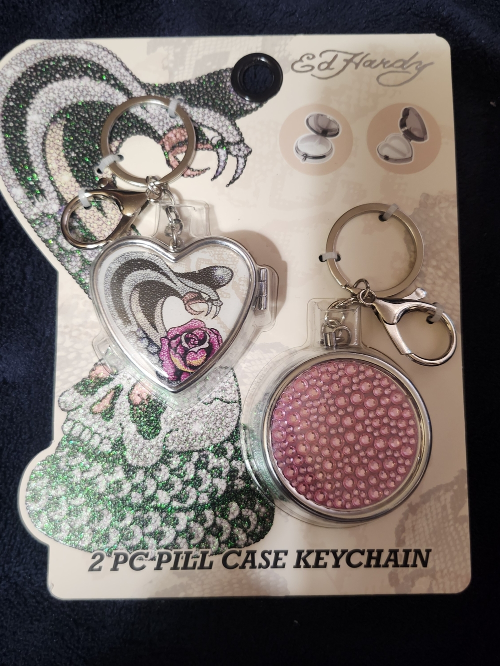 Ed Hardy 2 PC Pill Case Keychain 2-Piece Pill Case Keychain Set NWT